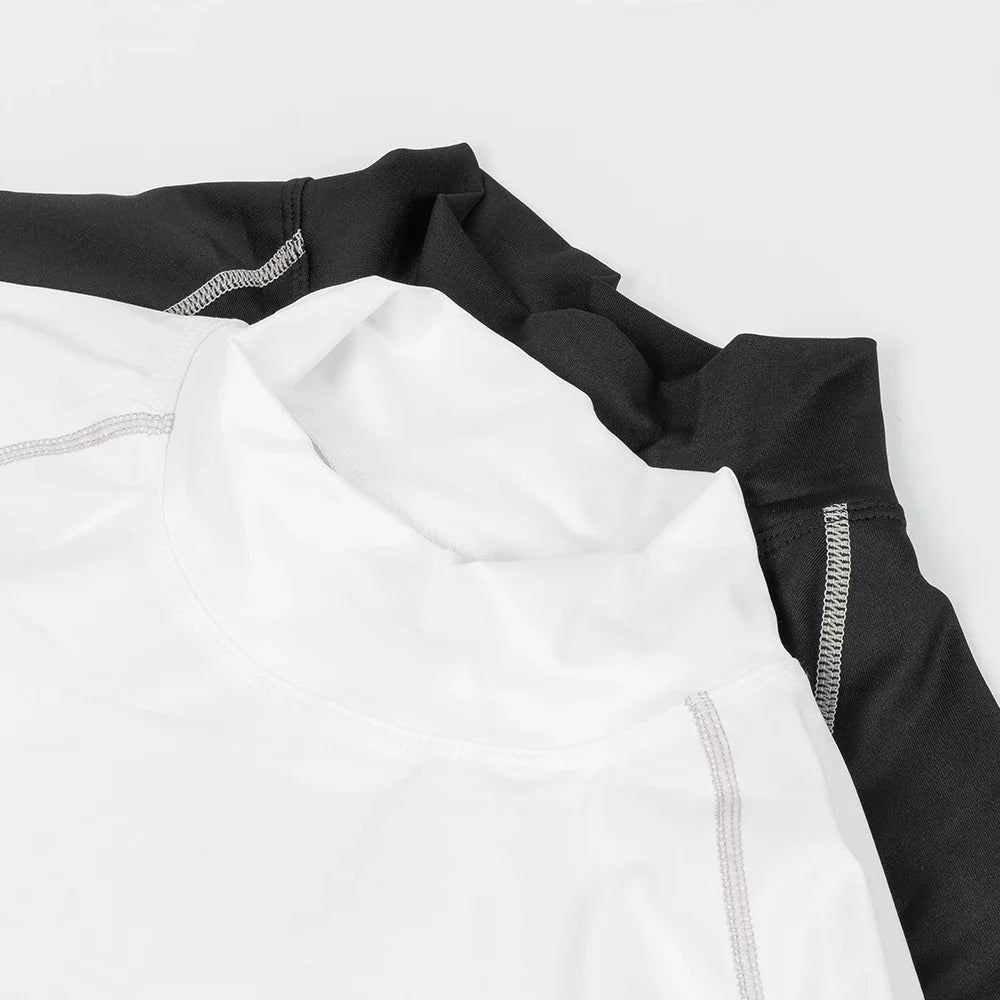 Men's Workout Compression Shirt Quick Dry Running T-shirt Turtleneck Long Sleeve Rash Guard Gym Base Layer Athletic Undershirt