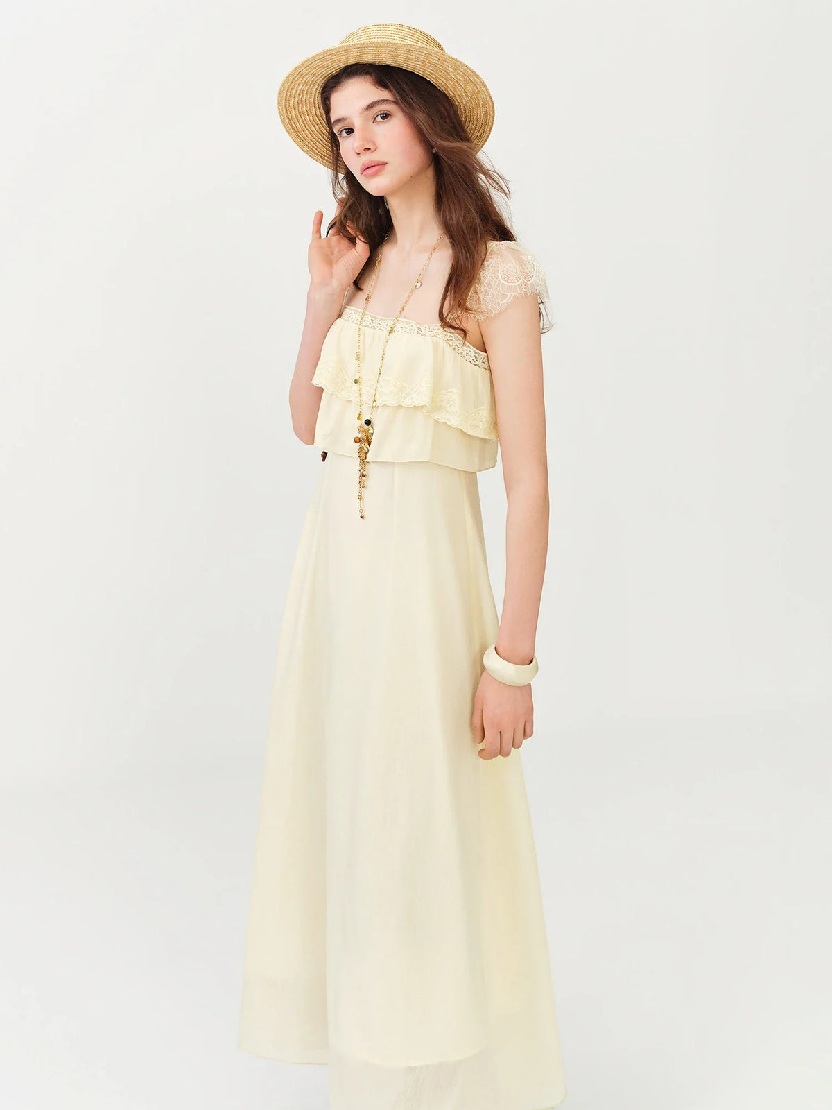 2026 Summer Women's Cap Sleeve Ruffle Hem Slip Dress, Slim Fit Flowy Maxi Dress for Y2K Coquette & Romantic Vacation Style