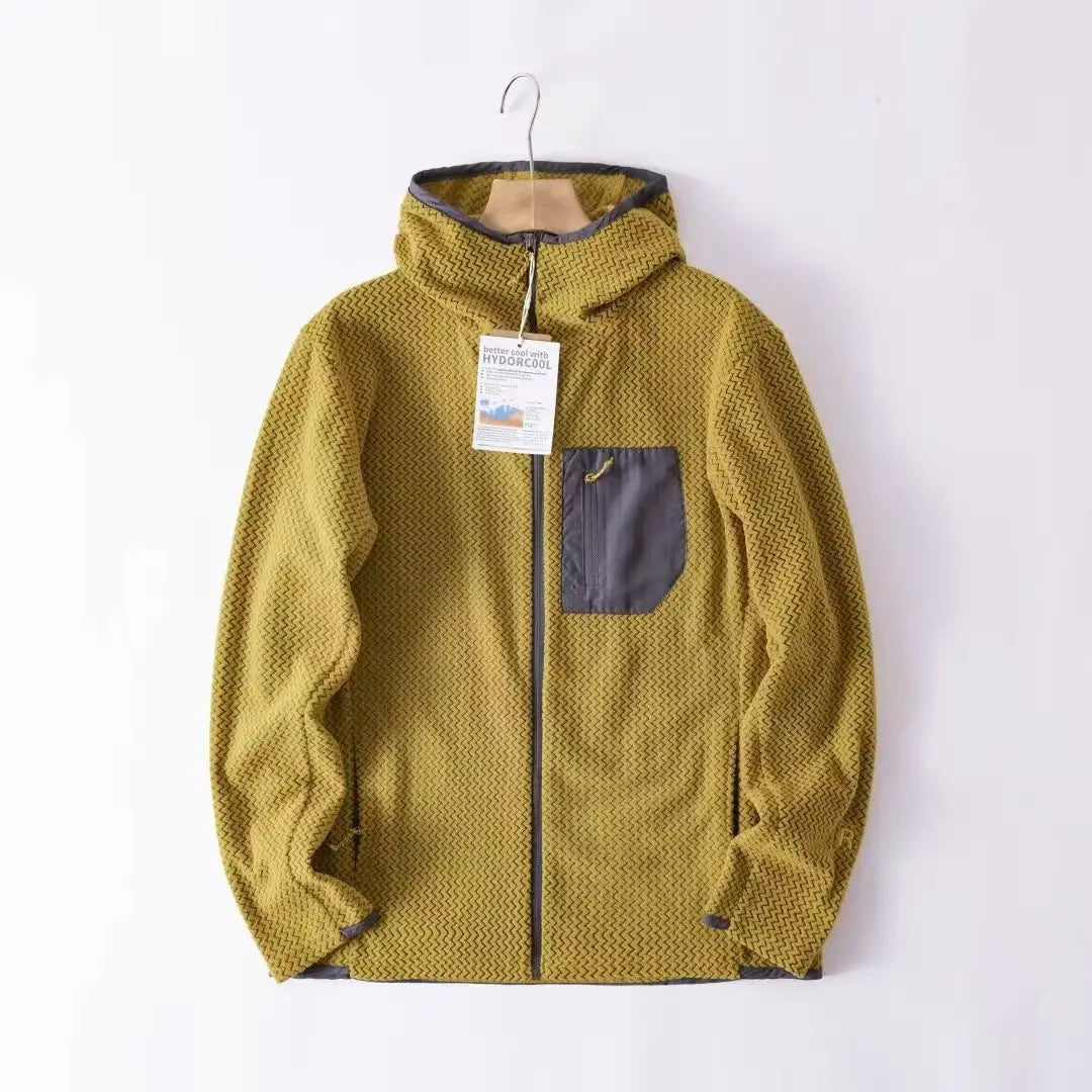 Wave Pattern Fleece Lined Hooded Zip-up Jacket/Sweatshirt: Warm & Outdoor-Ready  Ideal for Couples Hooded Sweatshirt