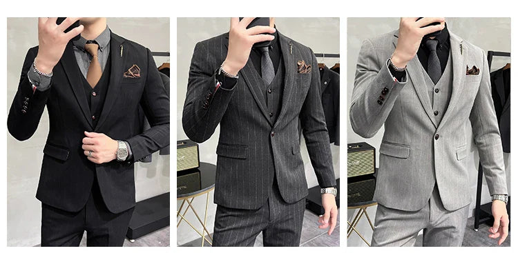 S-7XL Blazer Vest Pants High-end Brand Plaid Retro Business Suit Groom Wedding Party Slim Suit Fashion British Style Performance