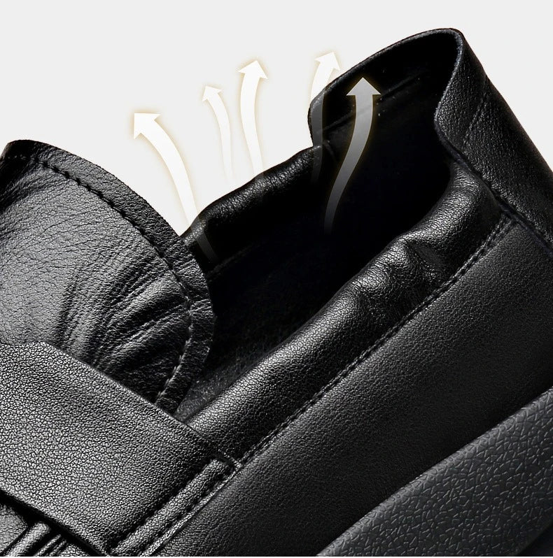 Spring Summer New Genuine Leather Shoes Men Solid Color Fashion Loafers Male Soft Sole Anti-slip Height-increasing Loafers Man