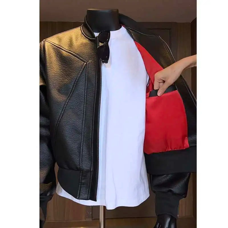 Hot Sale Men's Short American Style Retro Cracked Leather Motorcycle Jacket