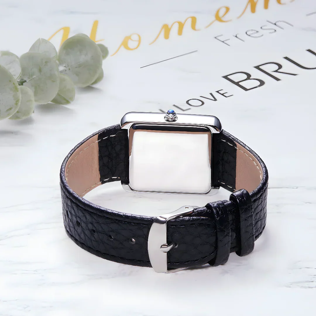 Waterproof Couple Watches Casual Fashion Quartz Stainless Steel Leather Strap Square Dial Men's And Women's Lover Watch
