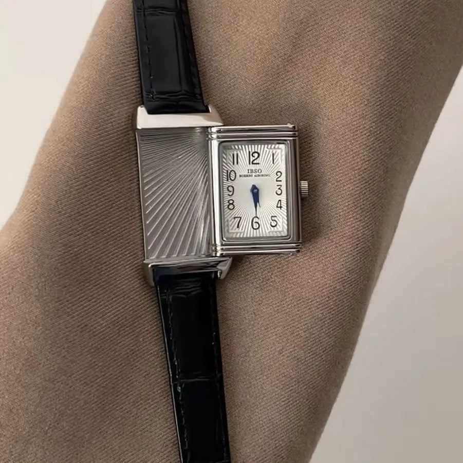 2025 Hot Sale Retro Niche Temperament Slide Design Leather Quartz Square Exquisite and Versatile Digital Watch 21mm