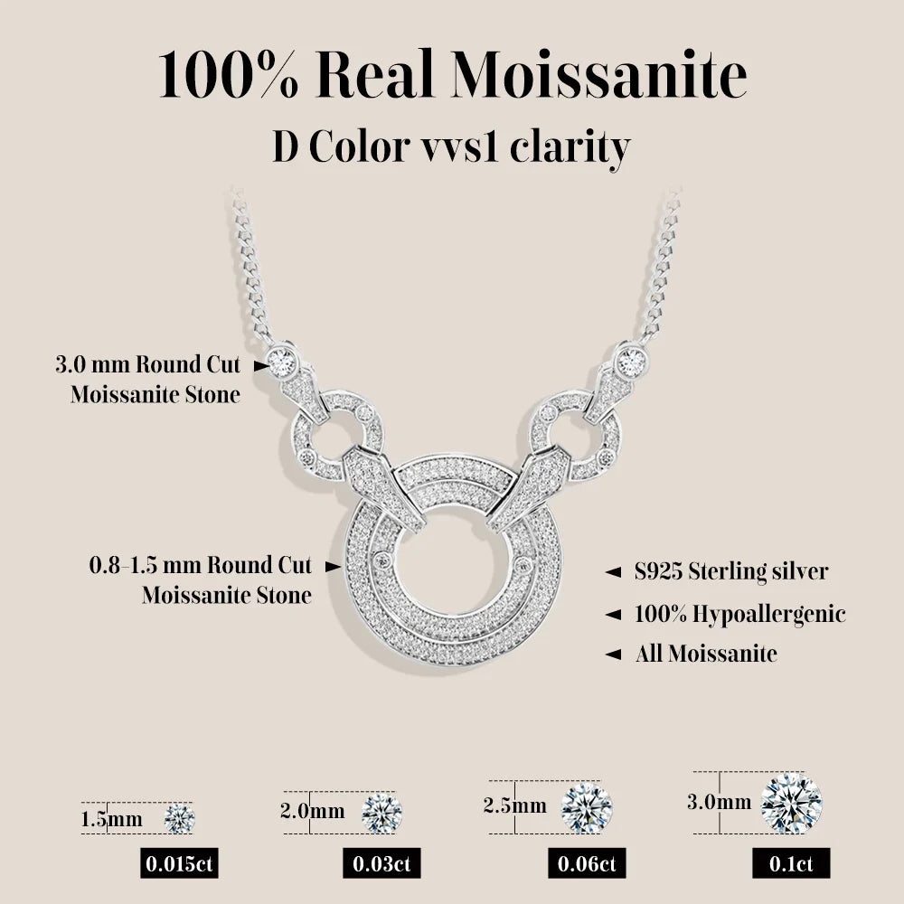 Big Round Luxury Moissanite Necklaces 925 Sterling Silver 18K Gold Luxury Pendant for Women Engagement Wedding Jewelry