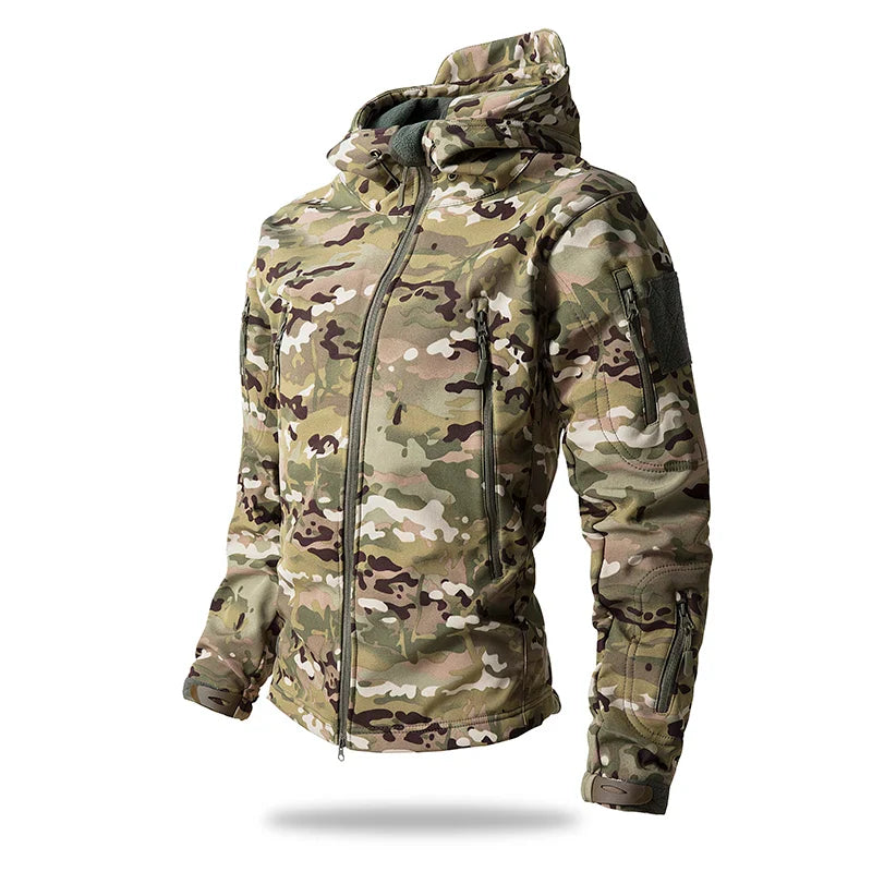 Lurker Shark Skin Soft Shell سترة تكتيكية للرجال، معطف بغطاء للرأس مقاوم للماء من الصوف، ملابس صيد، جاكيت مموه جديد للخريف في الهواء الطلق