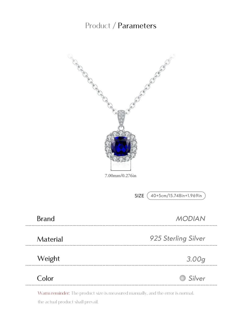 925 Sterling Silver Elegant Luxury Geometric Royal Blue Zirconia Pendant Necklaces For Women Anniversary Fine Jewelry