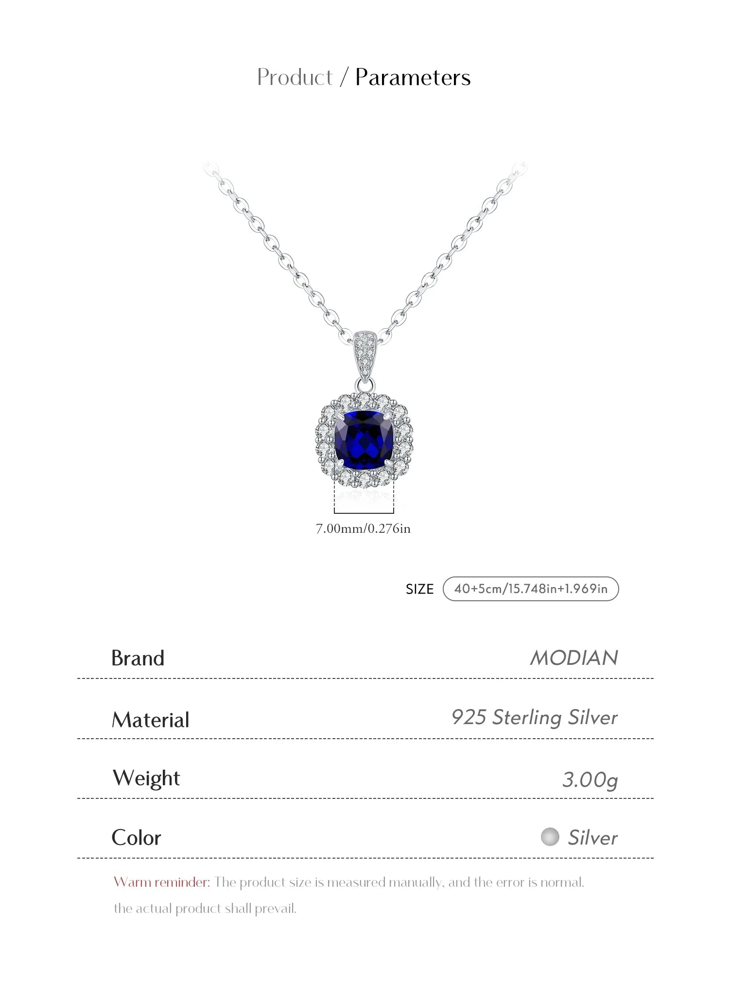 925 Sterling Silver Elegant Luxury Geometric Royal Blue Zirconia Pendant Necklaces For Women Anniversary Fine Jewelry
