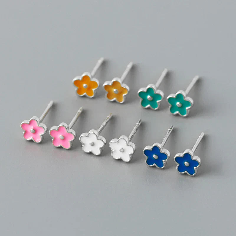 925 Sterling Silver Romantic White Enamel Flower Screw Bead Stud Earrings for Women Fashion Simple Piercing Jewelry Gift