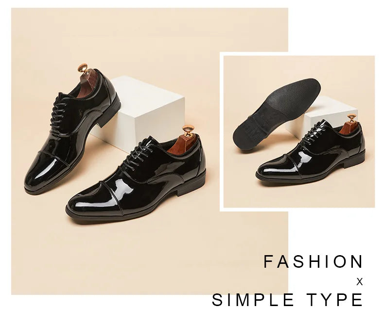 Classic Patent Leather Shoes Men Glossy Leather Shoe Man Formal Business Office Lace Up Wedding Shoes Plus Big Size 38-49