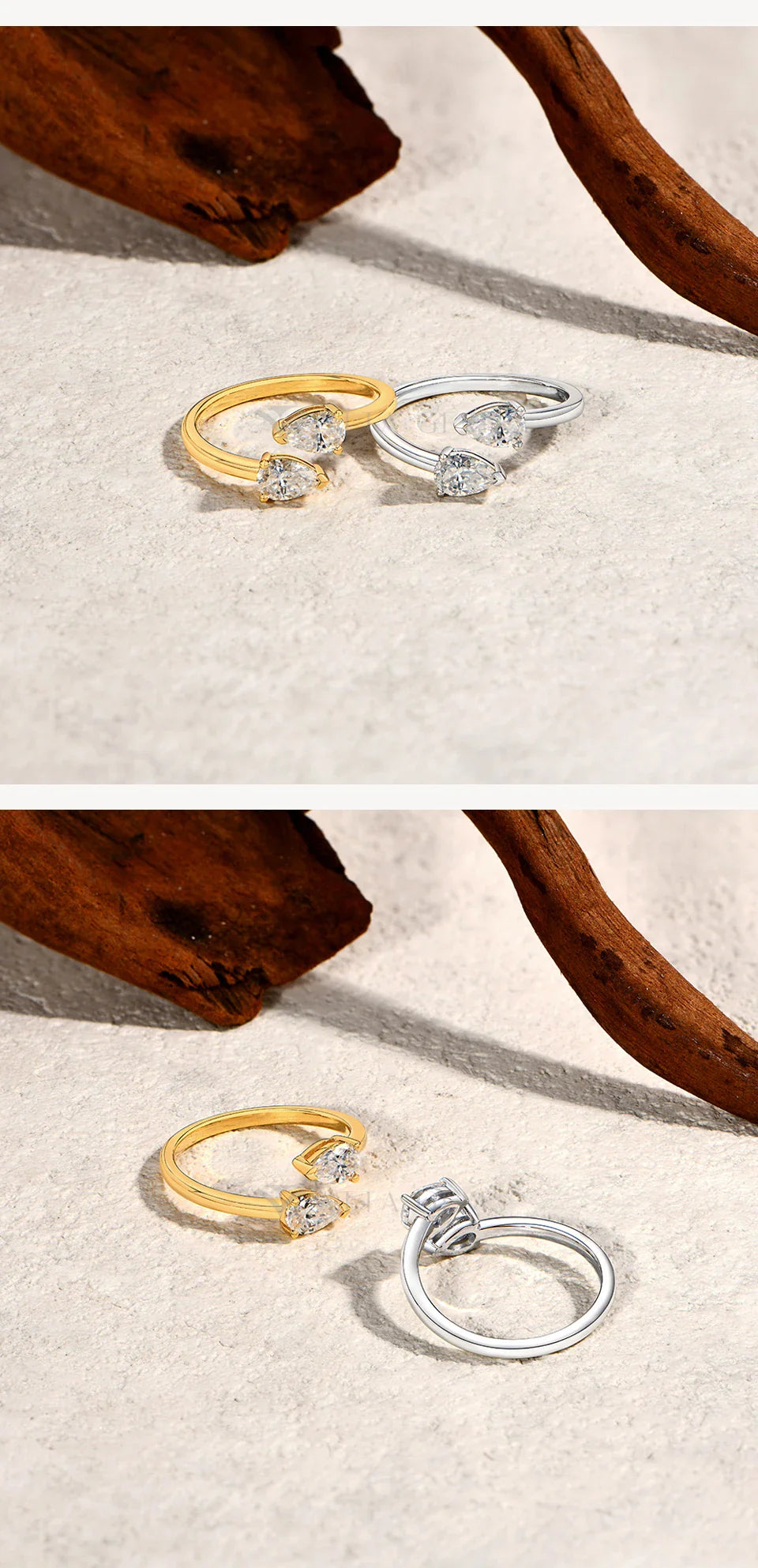 925 Sterling Silver Double Pear Cut Moissanite Rings for Women D VVS1 0.5ct Two Stones Open Ring Daily/Wedding Jewelry