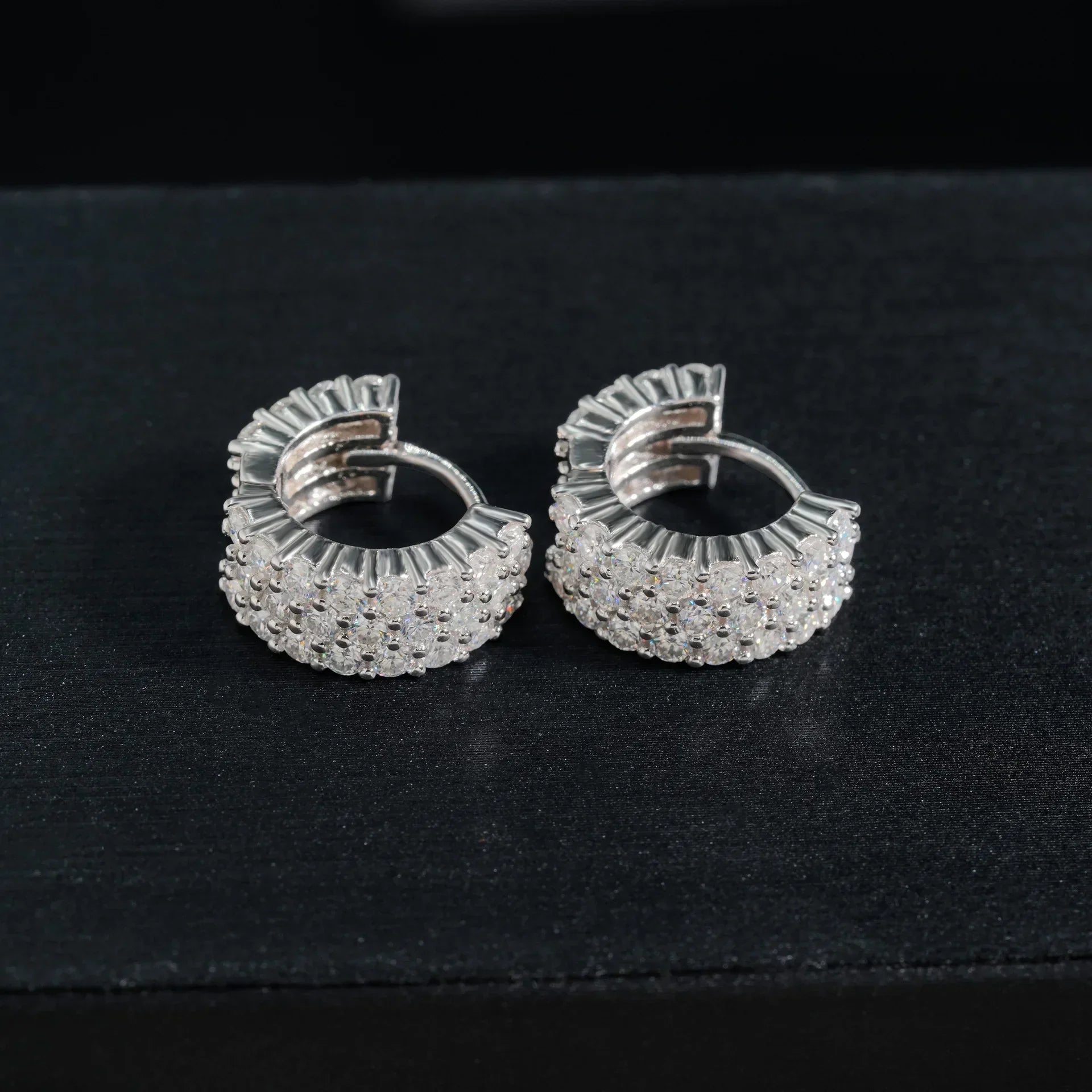 Sparkling Real 3-Row Full Moissanite Hoop Earrings for Women Fine Jewelry S925 Silver Diamond Small Ear Buckle Earring Gift