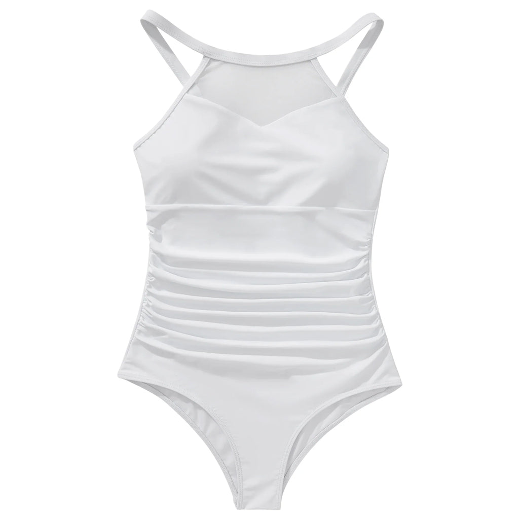 XL Size One Piece Swimsuit Women Mesh Hollow Out Swimwear For Women Solid Padded Push Up Plus Size Summer Bathing Suits Female