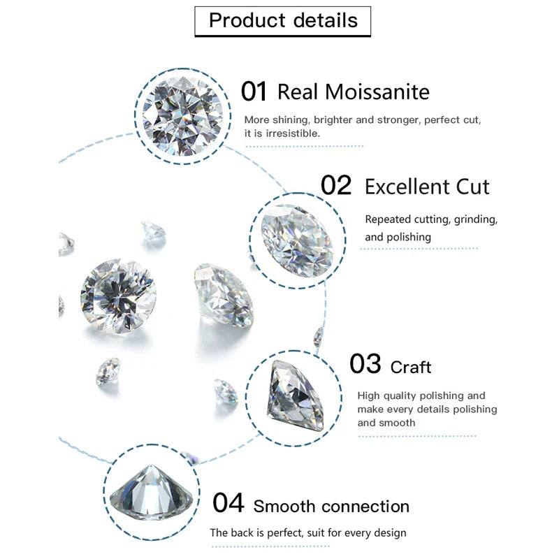 1 2 Carat Real Moissanite Pendant Necklace For Women 6 Prong 100% 925 Sterling Silver Wedding Party Bridal Fine Jewelry
