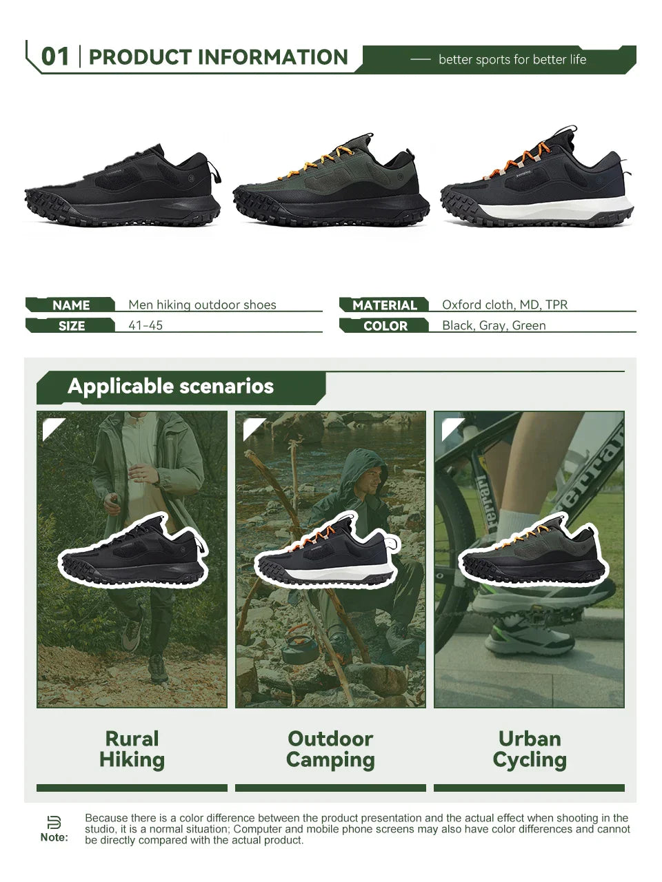 Men Hiking Shoes Outdoor Waterproof Camping Resistant Non Slip Sneakers Male Casual Lightweight Lace-Up Walking Shoes