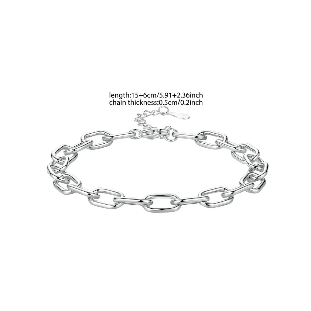 Genuine 925 Sterling Silver Adjustable Link Bracelet Paperclip Shape Wrist Chain for Women Pendant Beads DIY Making 0.5cm