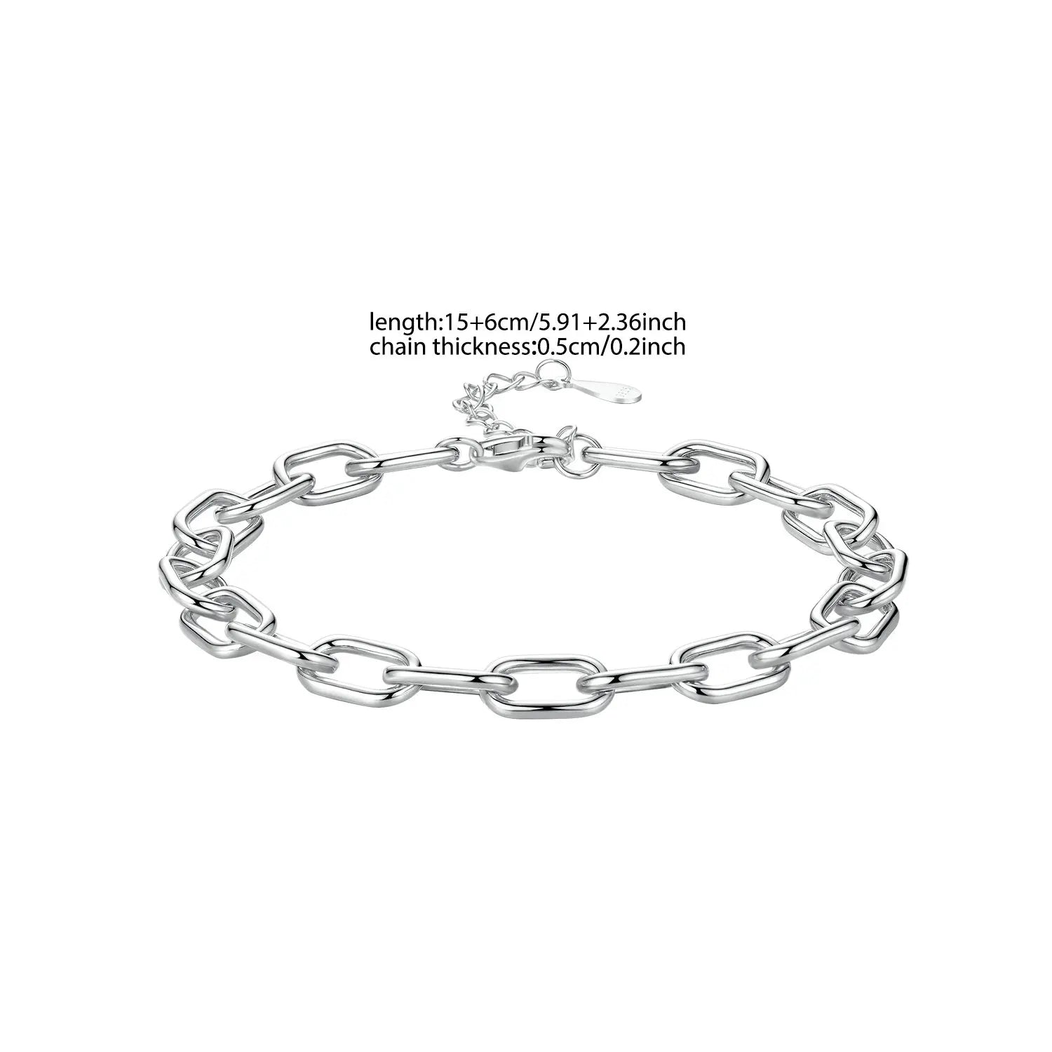 Genuine 925 Sterling Silver Adjustable Link Bracelet Paperclip Shape Wrist Chain for Women Pendant Beads DIY Making 0.5cm