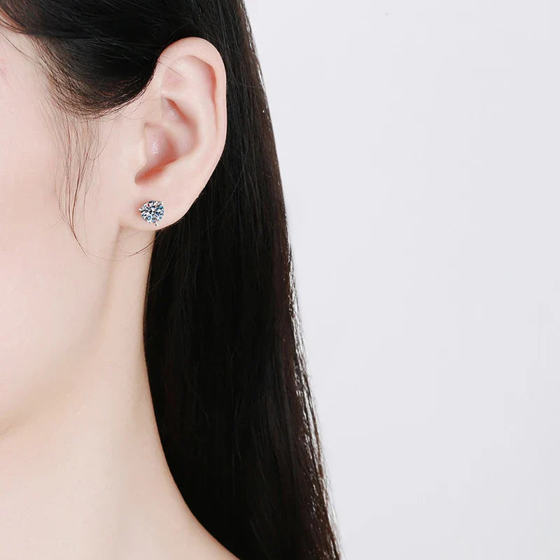 925 Sterling Silver 3 Prong Moissanite Stud Earrings 1ct D VVS1 Diamond with GRA for Women Wedding Party Fine Jewelry Gift