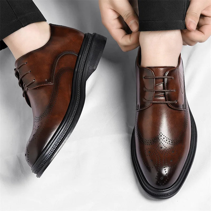 Business Formal Casual Wedding Shoes for Men Fashion New Designer Inner Increase Shoes Male Spring Autumn Retro Leather Shoe Man