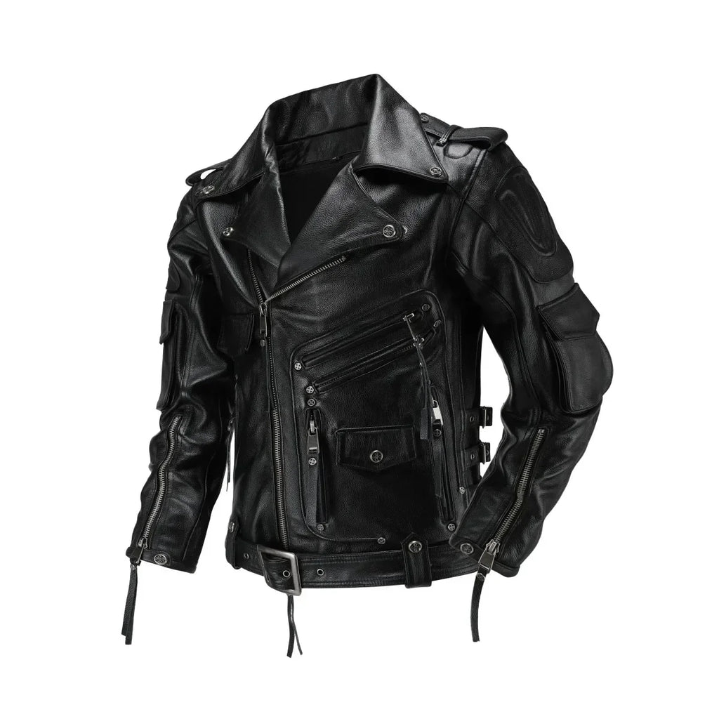 Men's Natural Leather Motorcycle Jacket Top Layer Causal Vintage Retro Moto Suit Leather Coat  Dropshipping
