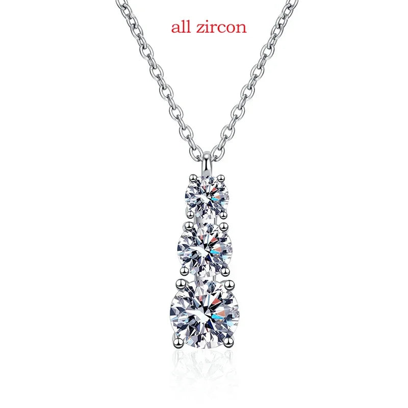 1.8CT Moissanite Pendant for Women Men Sparkling Diamond Necklace 3 Stones Solid Silver 925 Jewellery Luxury Quality GRA