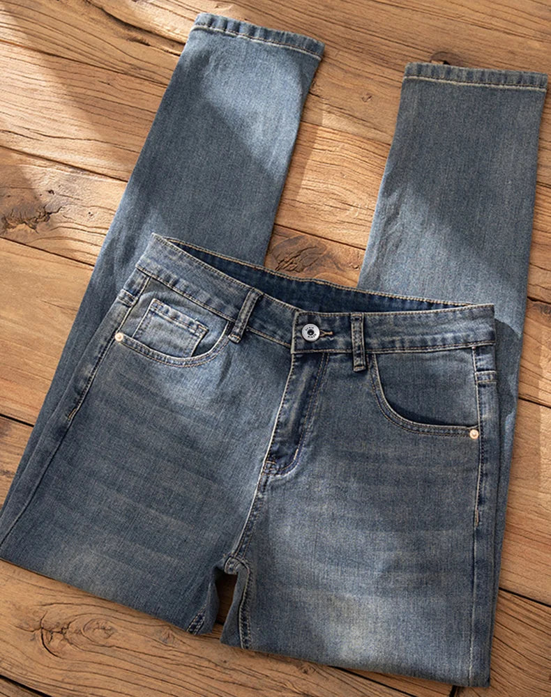 Men's Premium Lightweight Business Stretch Denim Pants - Versatile Slim Fit Straight Leg Long Trousers for All Seasons