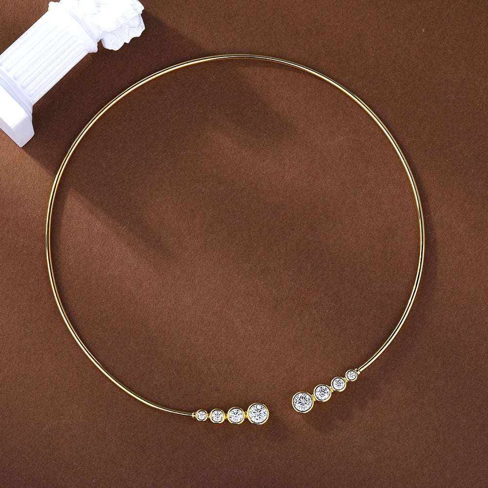 4-Stone Round Bubble Moissanite Diamond Open Choker Necklace S925 Sterling Silver Lab Diamond Cuff Collar Necklace for Women