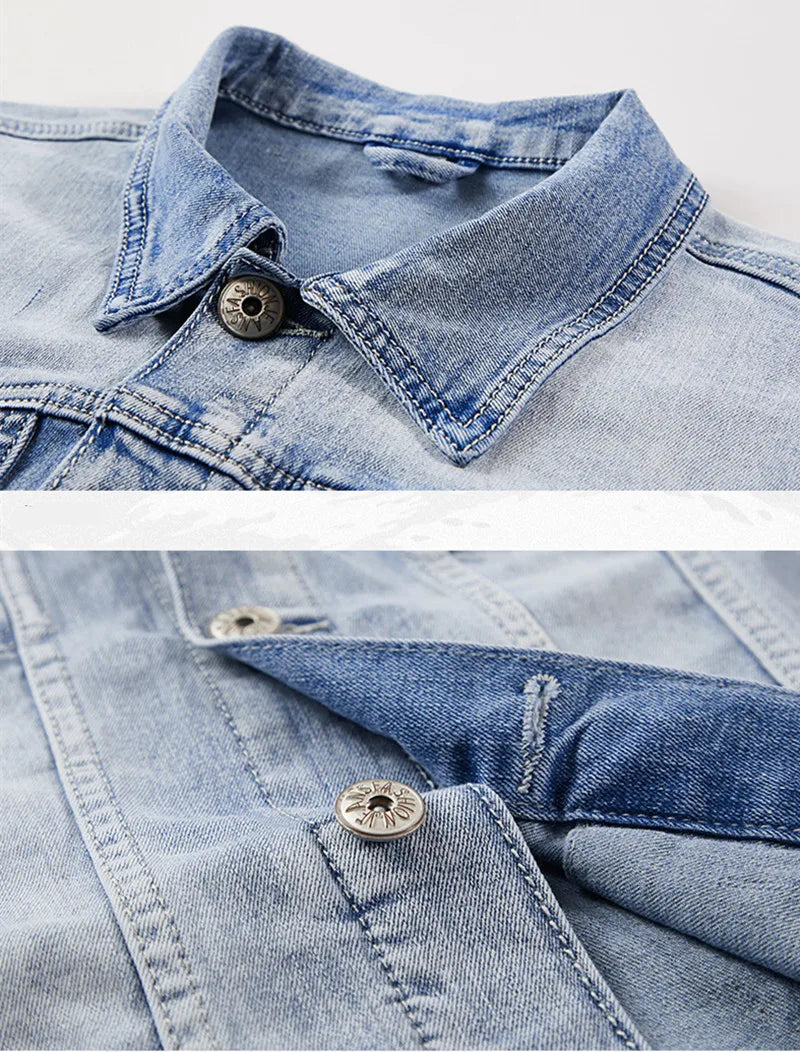 Spring Autumn Denim Suit Men's Slim Micro-stretch Two-piece Spring and Autumn Jacket Jeans