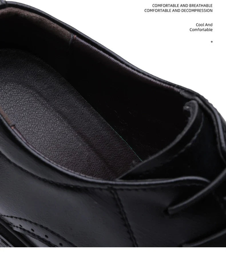 Men's Lace-up Business Casual Leather Shoes Spring Autumn New Platform Work Shoes Male Fashion Solid Color Dress Shoe Man