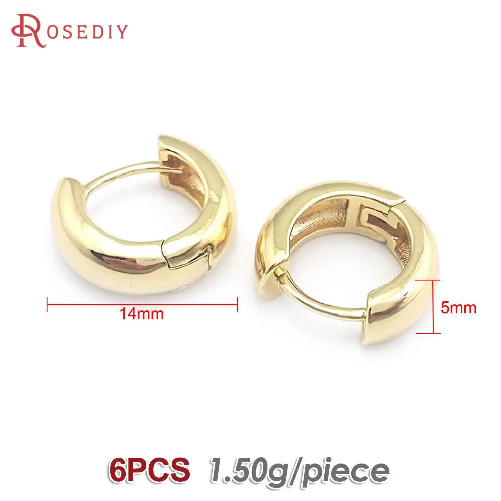 6PCS 14MM 16MM 18MM 23MM 25MM 30MM 18K Gold Color Brass Round Circle Loop Earrings Hoops Jewelry Making Supplies Accessories
