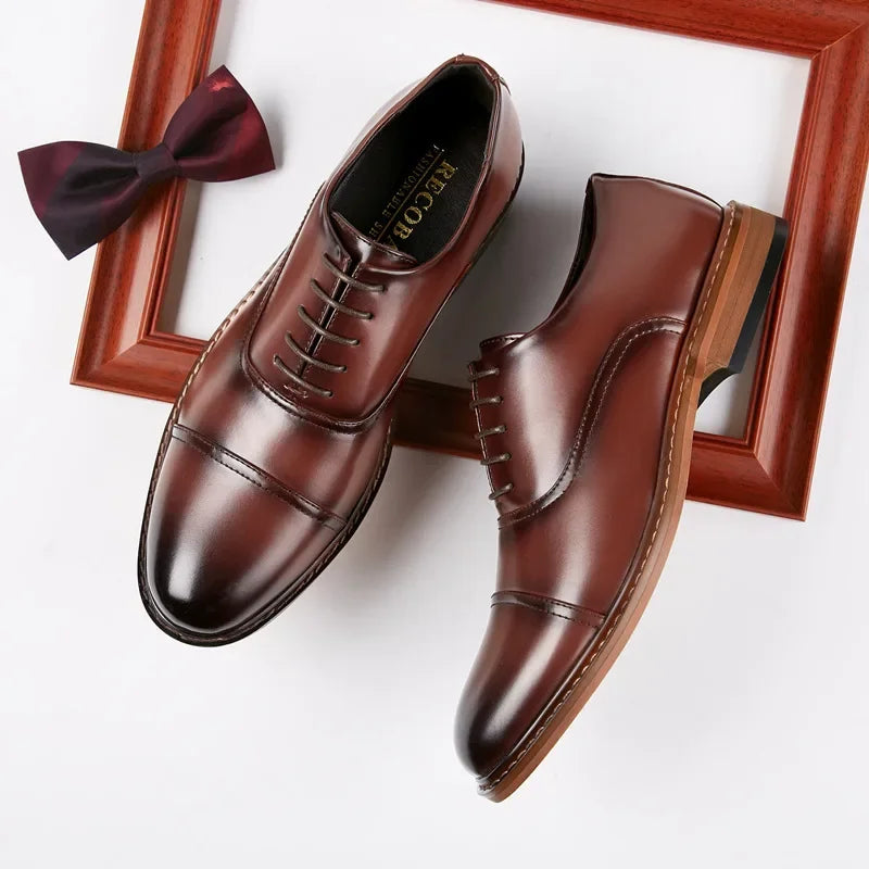 Office Men's round Toe Business Shoes Summer 2024 Formal Leather Oxford Derby Korean Style Wedding Single Shoes Microfiber