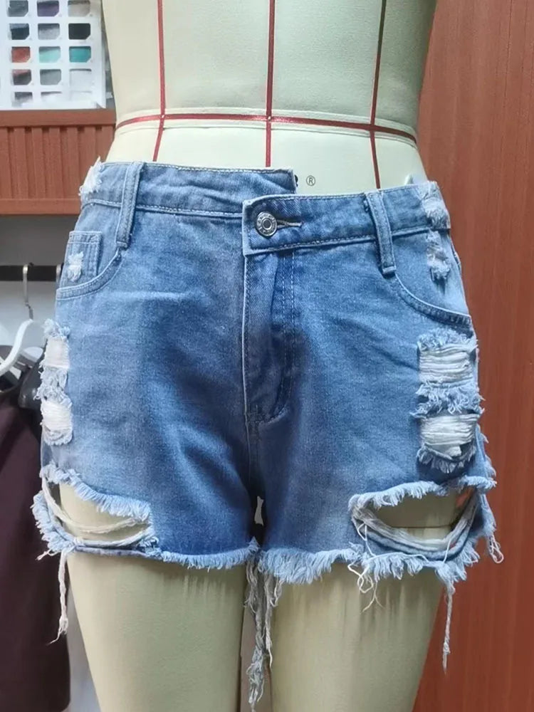 Summer Women Shorts Mini Jeans Lady Sexy Ripped Hot Fetish Denim Pants Lady High Street Party Elastic Denim Shorts