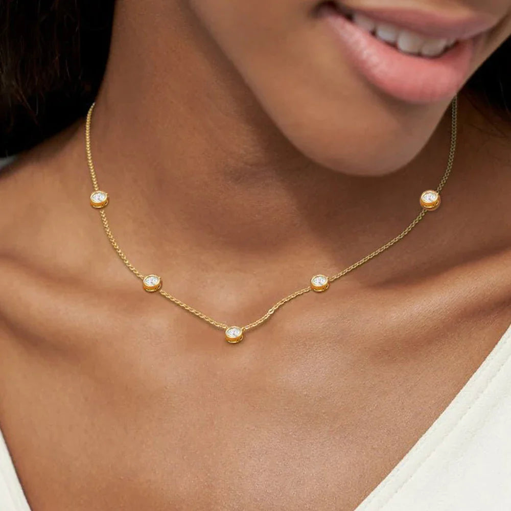 5mm 5 Stones Bubble Moissanite Necklace Certified Original 18k Gold Plated 925 Silver Diamond Choker Chain for Women Jewelry GRA