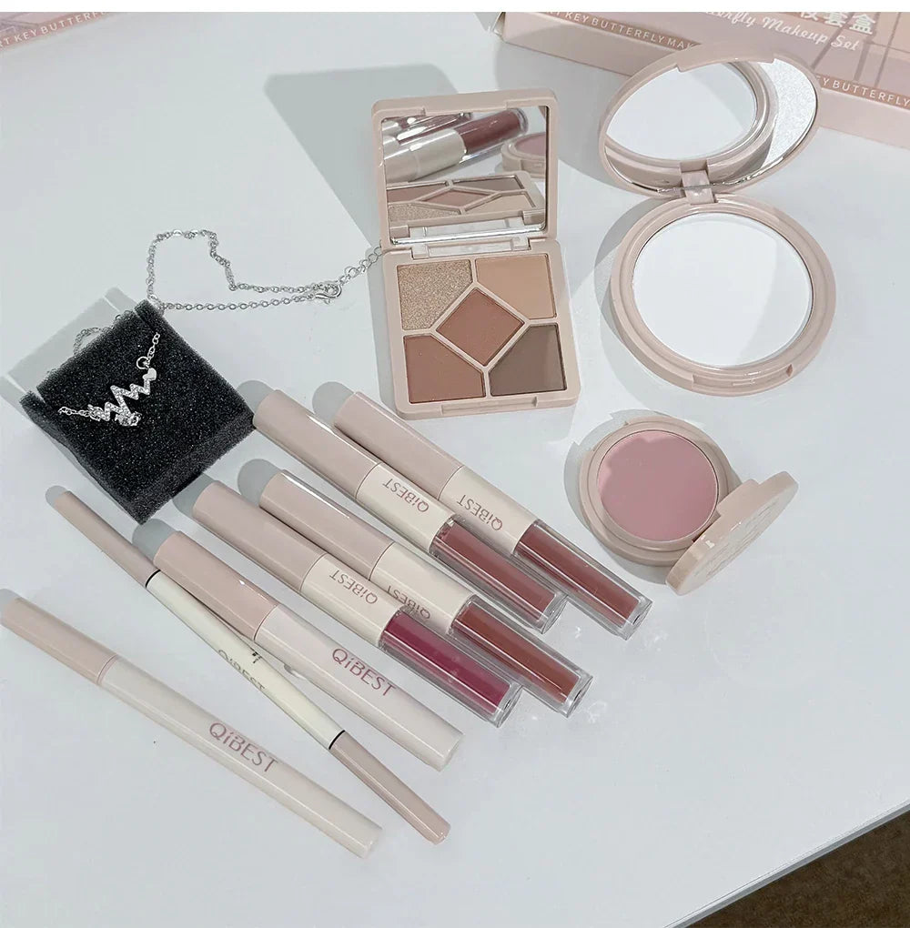 Multipurpose Makeup Set 4pc Double Head Lip Glaze, Face Pressed Powder,Blusher,Eyeshadow, Eyebrow Pencil,Eyeliner,Lip Oil