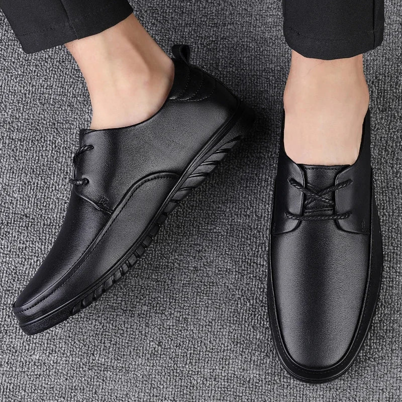 Male All-match Outdoor Flats Genuine Leather Men Casual Office Shoes Handmade Men Lace-Up Footwear 2024 New Mens Oxfords Shoes