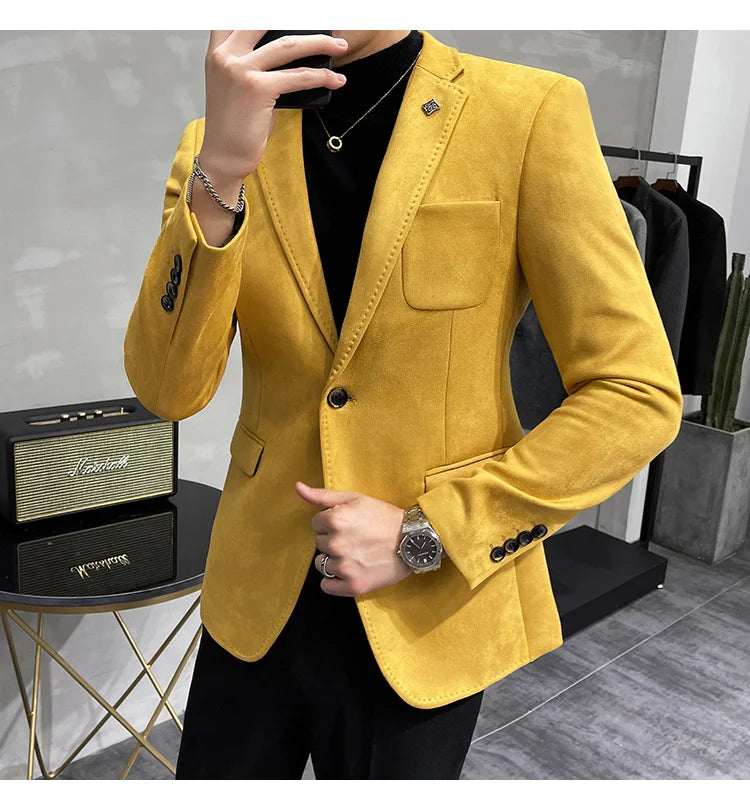 Plus Size 4XL-M Autumn Deerskin Velvet Jackets Blazer 6 Color Men Business Slim Blazers Hommes Casual Wedding Tuxedo Suit Coat
