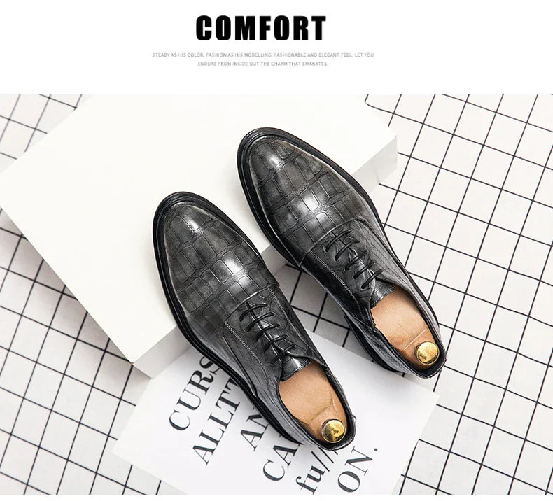 Men's Pointed Oxford Dress Shoes Leather Casual Office Wedding Shoes Gentleman Luxury High Quality 2026 Fashion