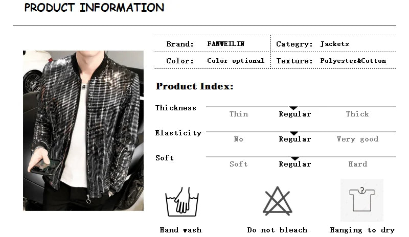 Men's Fashionable and Personalized Silver Sequin Jacket Summer New Ball Performance Suit Jacket Hip-hop Fashion Street Wear
