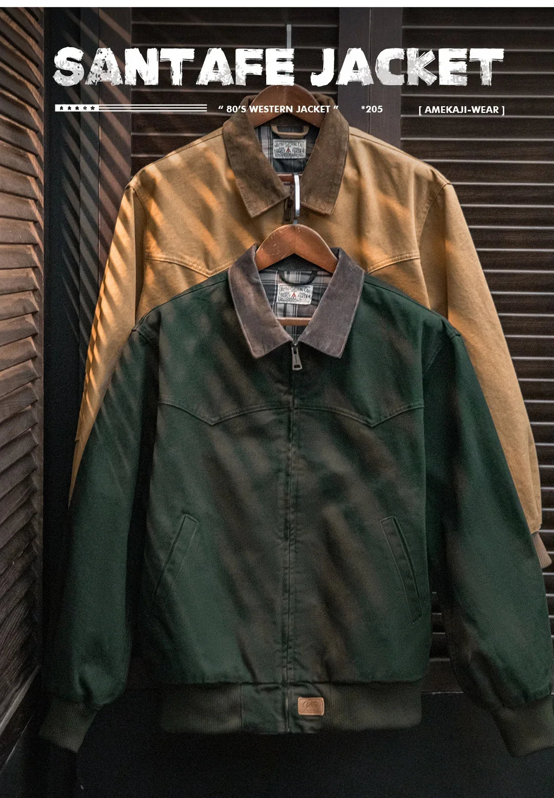 Retro Heavyweight Santafe Canvas Jackets Cotton Corduroy Lapel Ribbed Hem Cuffs Short Jacket for Men's Autumn Overcoat