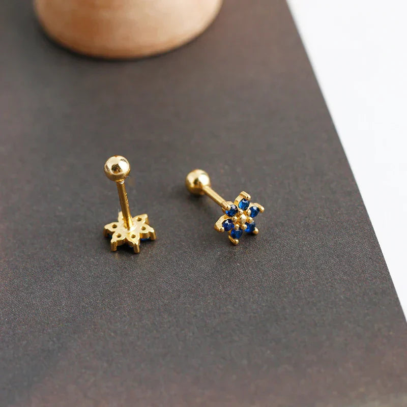 925 Sterling Silver Fashion Korean Petal Screw Bead Stud Earrings for Women Charm Ear Bone Piercing Jewelry Accessories