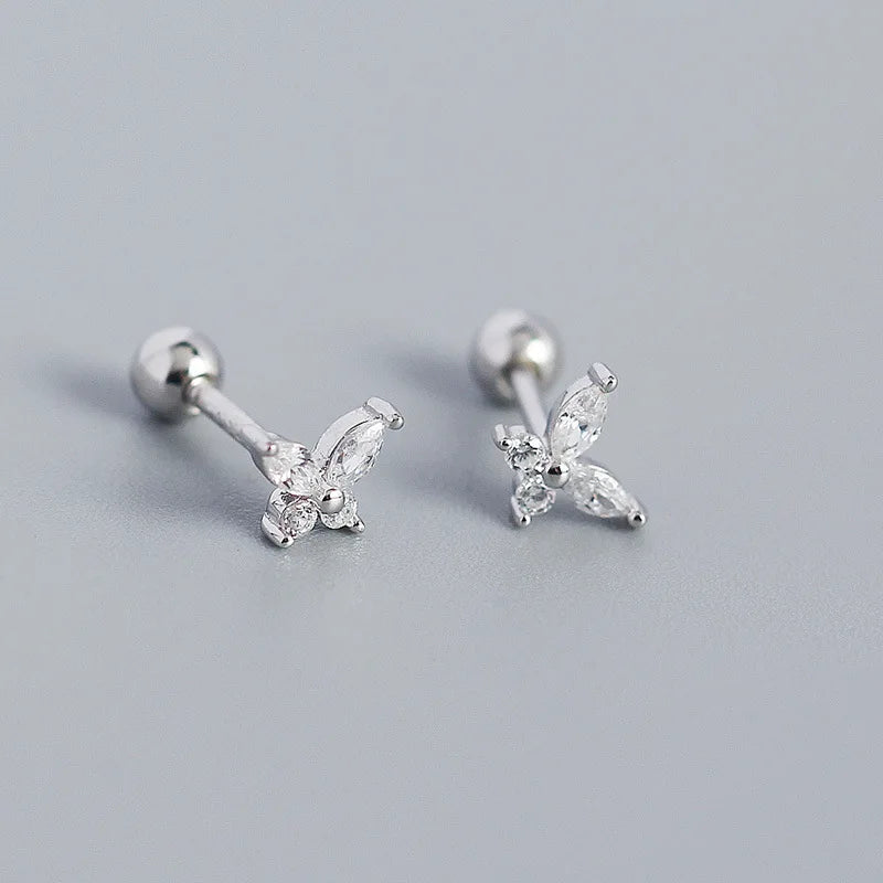 925 Sterling Silver Fashion Korean Petal Screw Bead Stud Earrings for Women Charm Ear Bone Piercing Jewelry Accessories