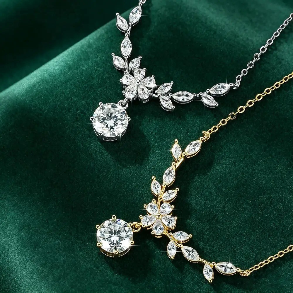 Sparkling 8MM Moissanite Necklace 14K Gold Filled Floral-Style Pendant Necklaces for Women CWedding Jewelry Gift
