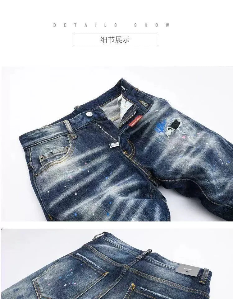 Autumn and Spring New Fashion Trend Retro Ripped Straight Leg Elastic Denim Pants for Men Casual Sports High Quality Jeans
