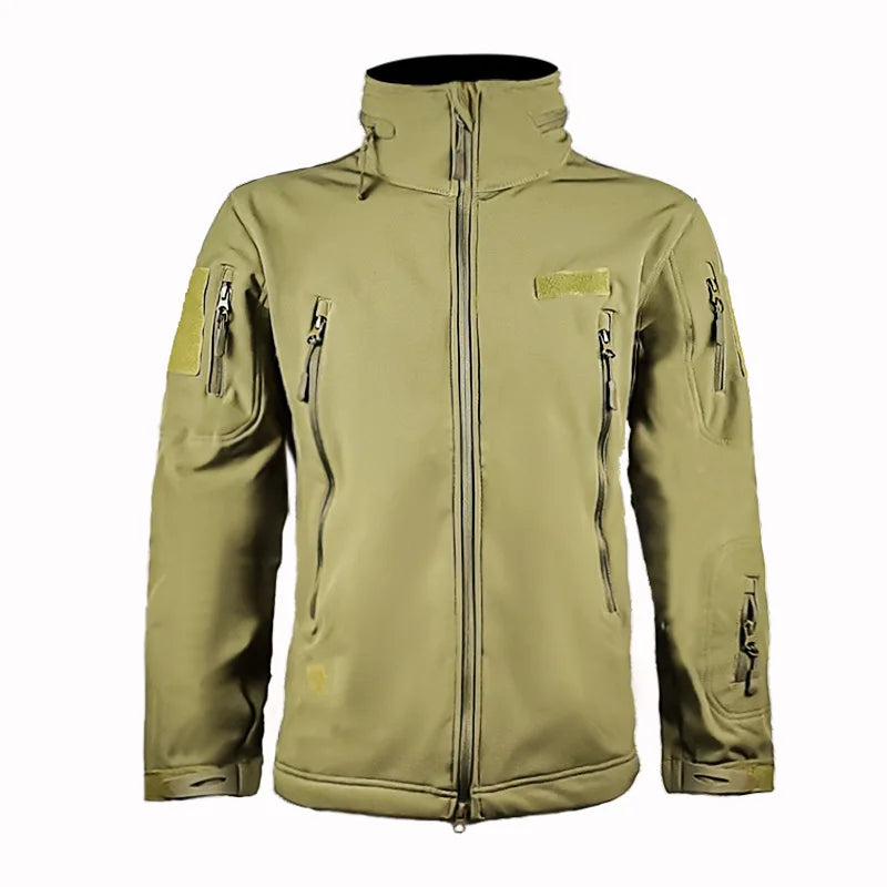 Outdoor Tactical Jacket Men's Stand-up Collar Plush Thickened Soft Shell Jacket Winter Windproof Waterproof Camouflage Coat