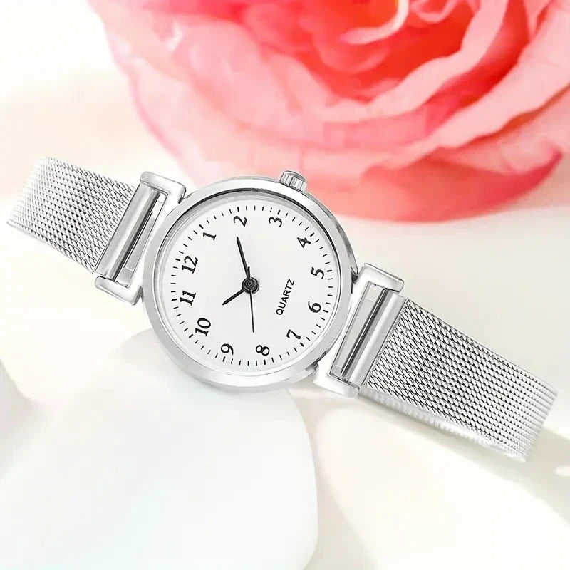 7pcs Women's Watch Fashion Casual Round Pointer Quartz Watch and Necklace Bracelet Ring Earring Set