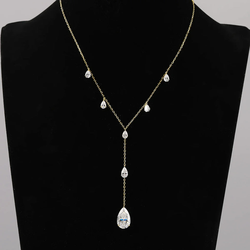 11.5carat Waterdrop All Moissanite Pendant Neclace with Certificates 925 Silver Pear Cut Diamond Long Tassel Neckchain for Women