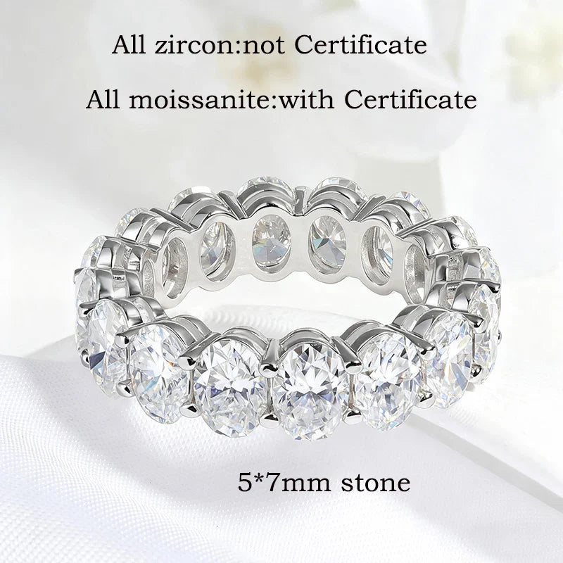 5*7mm Oval Cut Moissanite Ring for Women Full Eternity Bands Lab Diamond Promise Jewelry Pure S925 Silver Female Rings