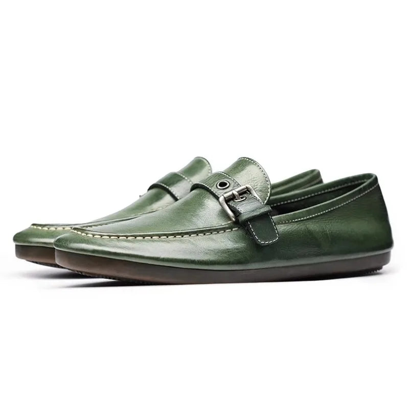 High-end Washed Genuine Leather Loafers Men's Shoes Slip on Fashion Trendy Casual Dress Work Leather Shoes Male Flats