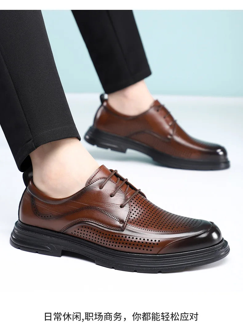 2026 New Men's Breathable Hollow Out Leather Oxford Shoes Formal Business Dress Shoes for Man Summer Autumn Platform Shoe Male