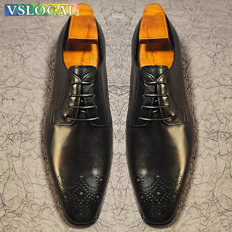 Classic Men Oxford Shoes Black Brown Lace Up Formal Mens Dress Shoes Wedding Business Office Real Leather Shoes For Men